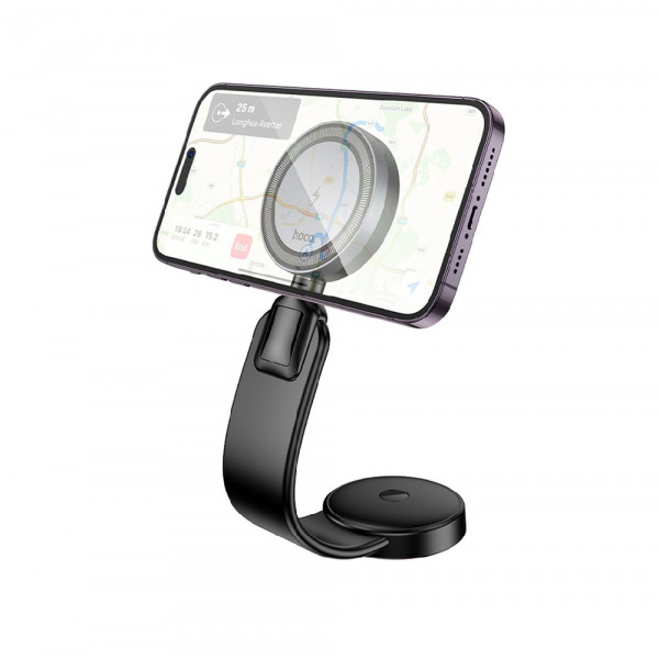 Автотримач для телефона з БЗП HOCO HW29 Totem ring magnetic wireless fast charging car holder (center console) Black Metal Gray (6942007642163)
