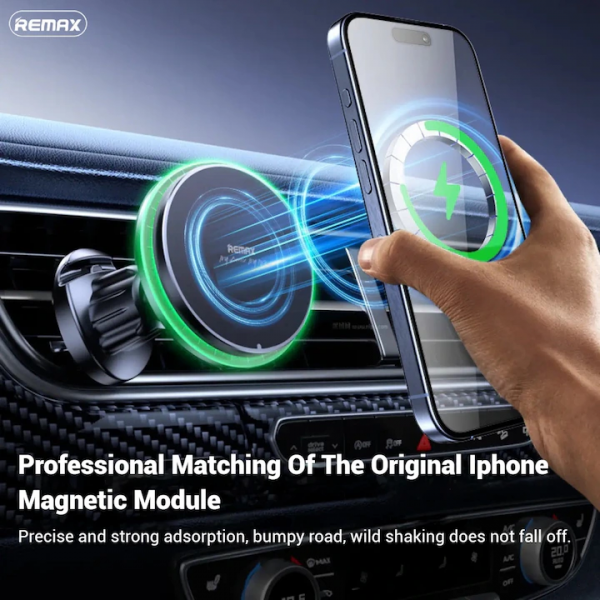 Автотримач для телефона з БЗП REMAX MagSafe Magnetic 15W Wireless Charging Car Mount RM-C01 Black (6954851236337)