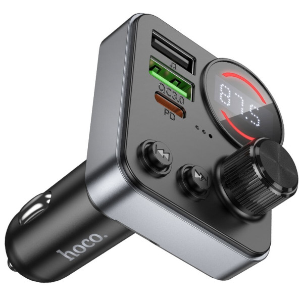АЗП з FM-модулятором HOCO E86 Alegria 48W dual port PD30W+QC3.0 car BT FM transmitter Black