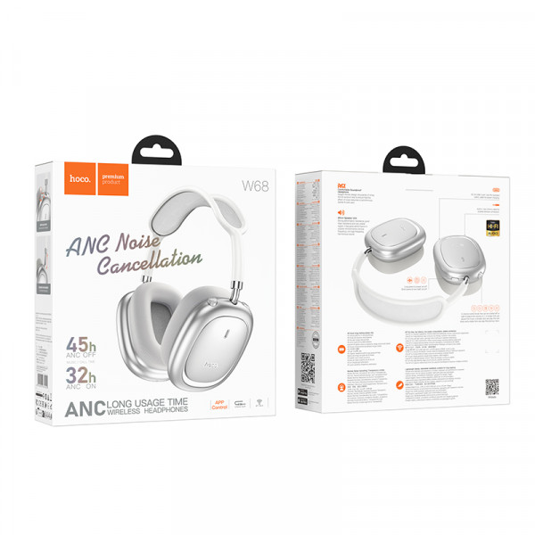 Бездротові накладні навушники HOCO W68 Calma ANC noise-canceling BT headphones(App) Silver (6942007674010)