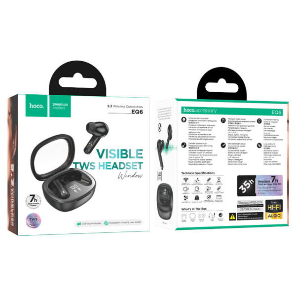 Бездротові навушники HOCO EQ6 Shadow true wireless BT headset Чорний