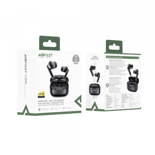 Бездротові навушники TWS ACEFAST W5 Hybrid ANC, IPX4, Black (6974316285373)