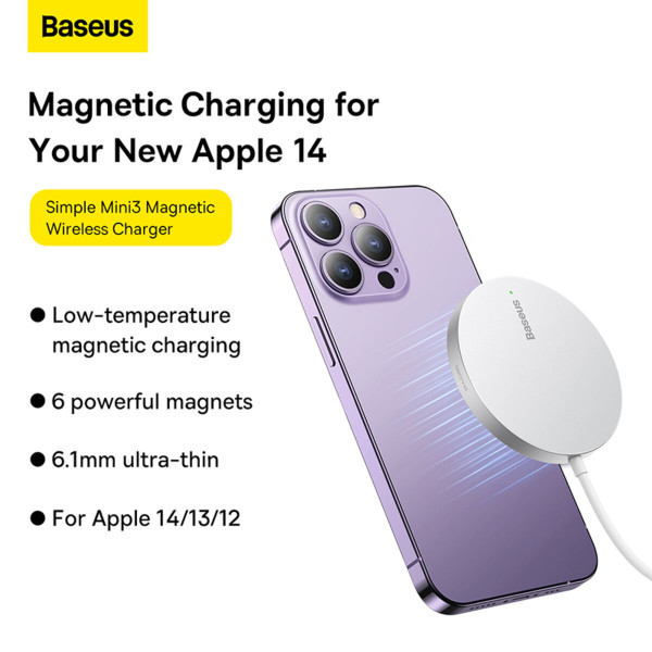 Бездротовий зарядний пристрій Baseus Simple Mini3 Magnetic Wireless Charger 15W Silver