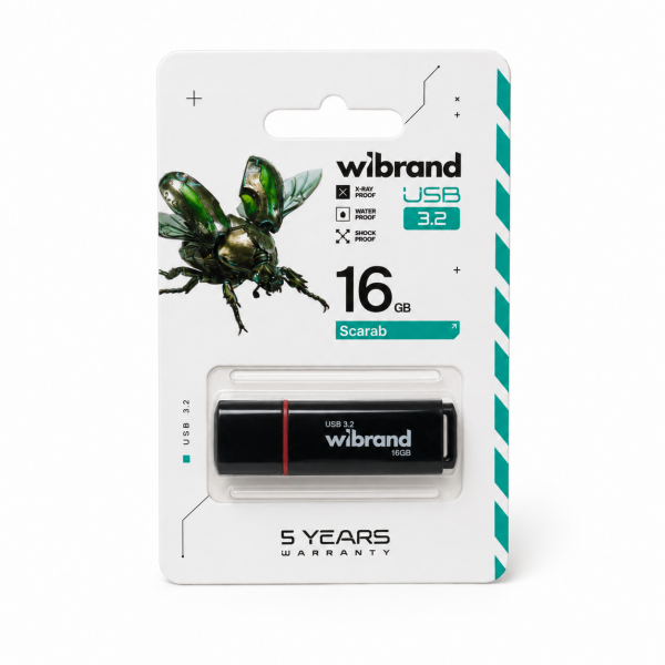 Флеш-накопичувач Wibrand USB 3.2 Gen1 Scarab 16GB Black (WI3.2/SC16P11B)