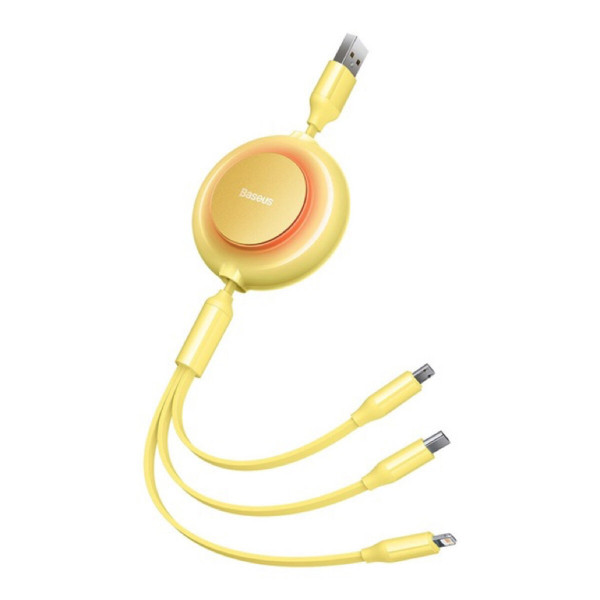 Кабель Baseus Bright Mirror 2 Series Retractable 3-in-1 Fast Charging Data Cable USB to M+L+C 3.5A 1.1m yellow