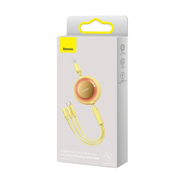 Кабель Baseus Bright Mirror 2 Series Retractable 3-in-1 Fast Charging Data Cable USB to M+L+C 3.5A 1.1m yellow