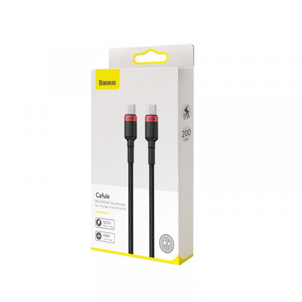 Кабель Baseus Cafule PD2.0 100W flash charging Type-C For Type-C cable (20V 5A)2m Red+Black (CATKLF-AL91)