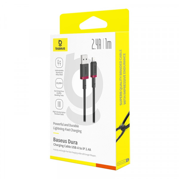 Кабель Baseus Dura Series Fast Charging Cable USB to iP 2.4A 1m Red+Black (P10377801U01-01)