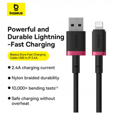Кабель Baseus Dura Series Fast Charging Cable USB to iP 2.4A 1m Red+Black (P10377801U01-01)