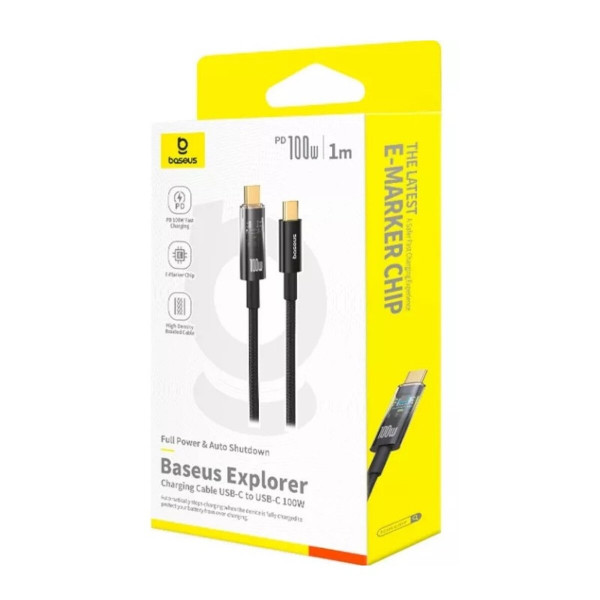 Кабель Baseus Explorer Charging Cable USB-C to USB-C 100W with Auto Shutdown 1m Cluster Black