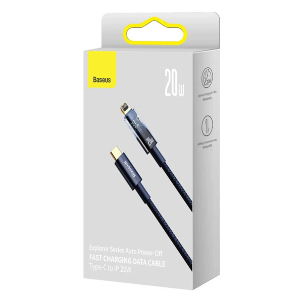 Кабель Baseus Explorer Series Auto Power-Off Fast Charging Data Cable Type-C to IP 20W 2m Блакитний