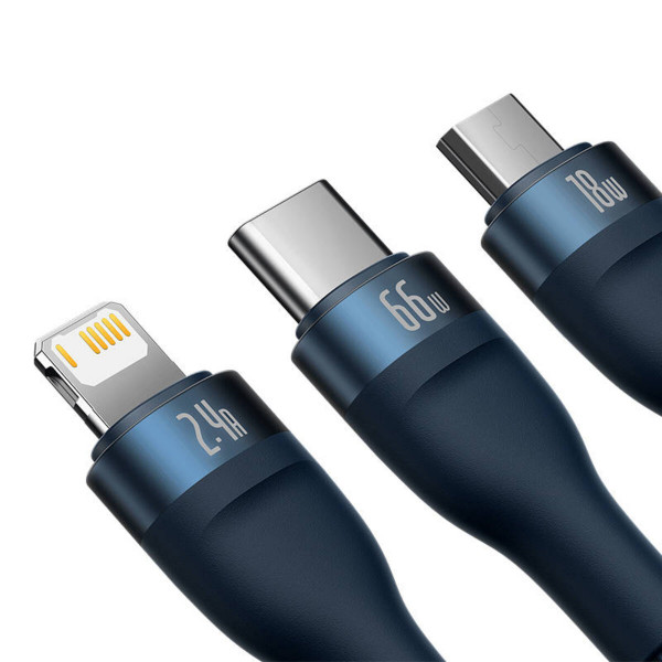 Кабель Baseus Flash Series Ⅱ One-for-three Fast Charging Data Cable USB to M+L+C 66W 1.2m Блакитний