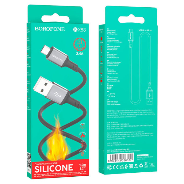 Кабель BOROFONE BX83 Micro Famous silicone charging data cable Чорний