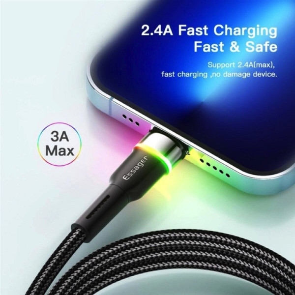 Кабель Essager Colorful LED USB Cable Fast Charging 2.4A USB-A to Lightning 1m чорний (EXCL-XCD01)