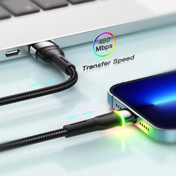 Кабель Essager Colorful LED USB Cable Fast Charging 2.4A USB-A to Lightning 1m чорний (EXCL-XCD01)