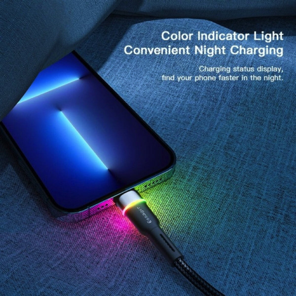 Кабель Essager Colorful LED USB Cable Fast Charging 2.4A USB-A to Lightning 1m чорний (EXCL-XCD01)