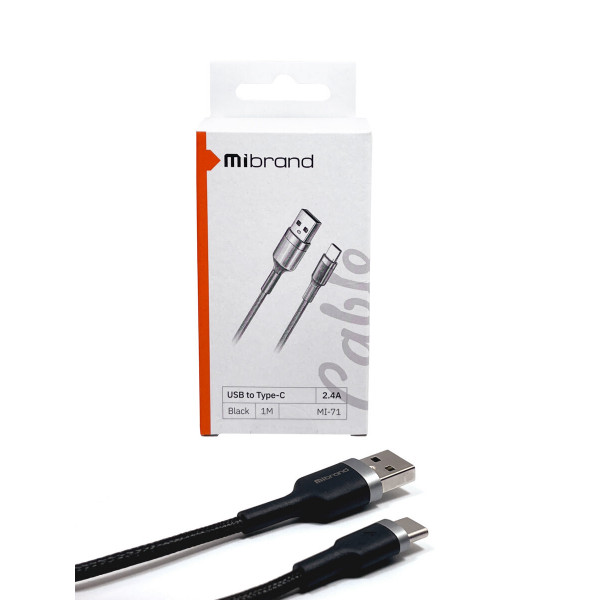 Кабель Mibrand MI-71 Metal Braided Cable USB for Type-C 2.4A 1m Black