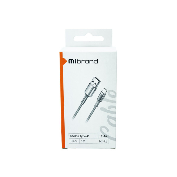 Кабель Mibrand MI-71 Metal Braided Cable USB for Type-C 2.4A 1m Black