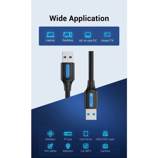 Кабель-подовжувач Vention USB 3.0 A Male to A Male Cable 1M Black PVC Type (CONBF)