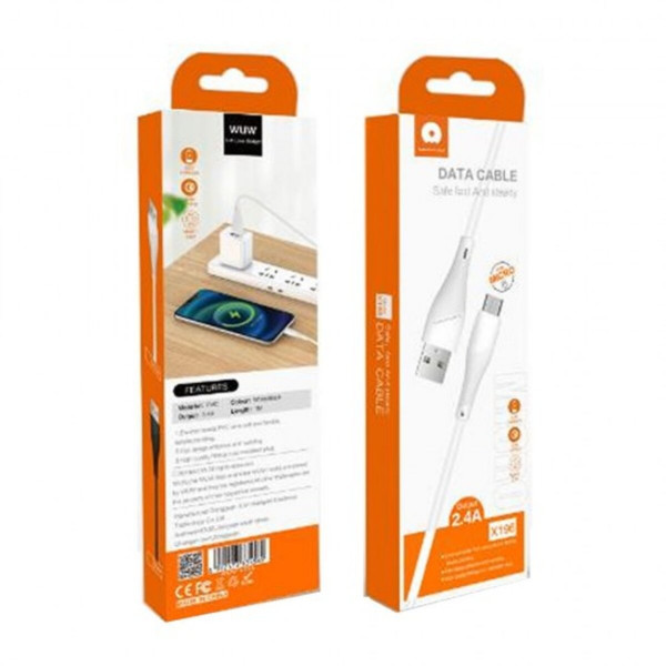 Кабель WUW-X196 USB Micro 2,4A 1m білий