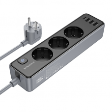 Мережевий подовжувач BOROFONE BAC8 Power 3-position socket(1C3A)(EU/GER)(L=3M) Black (6941991116643)