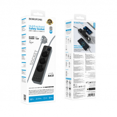 Мережевий подовжувач BOROFONE BAC8 Power 3-position socket(1C3A)(EU/GER)(L=3M) Black (6941991116643)