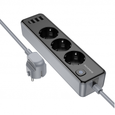 Мережевий подовжувач BOROFONE BAC8 Power 3-position socket(1C3A)(EU/GER)(L=3M) Black (6941991116643)