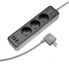 Мережевий подовжувач BOROFONE BAC8 Power 3-position socket(1C3A)(EU/GER)(L=3M) Black (6941991116643)