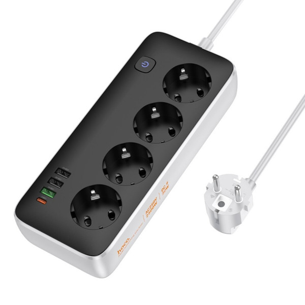 Мережевий подовжувач HOCO AC22 Sunlight 4-bit(PD30W/1C3A) desktop socket(EU/GER) Чорний