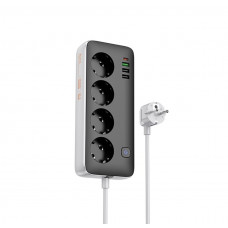 Мережевий подовжувач HOCO AC22 Sunlight 4-bit(PD30W/1C3A) desktop socket(EU/GER) Чорний