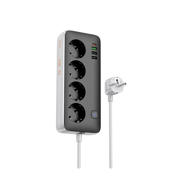 Мережевий подовжувач HOCO AC22 Sunlight 4-bit(PD30W/1C3A) desktop socket(EU/GER) Чорний
