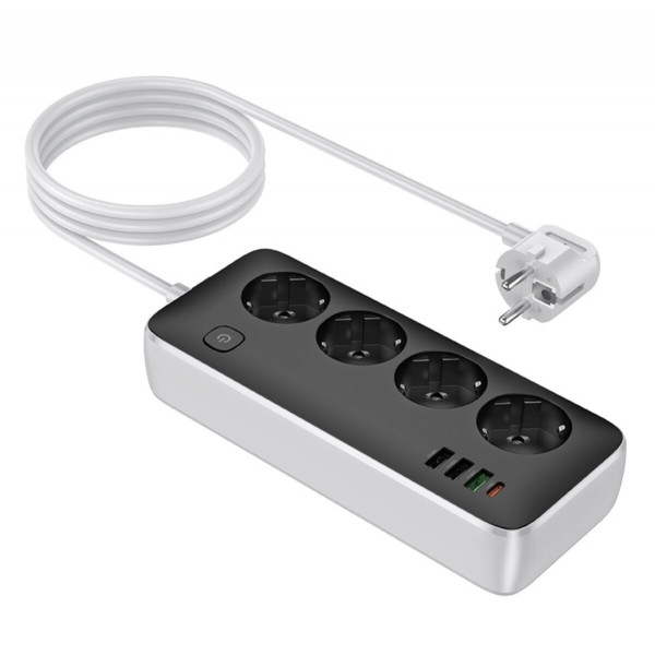 Мережевий подовжувач HOCO AC22 Sunlight 4-bit(PD30W/1C3A) desktop socket(EU/GER) Чорний