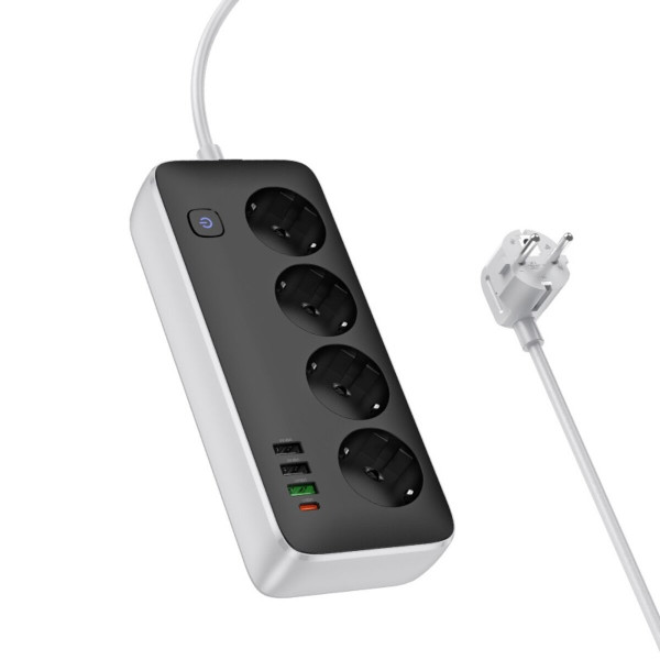 Мережевий подовжувач HOCO AC22 Sunlight 4-bit(PD30W/1C3A) desktop socket(EU/GER) Чорний