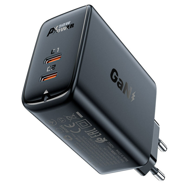 Мережевий зарядний пристрій ACEFAST A29 PD50W GaN (USB-C+USB-C) dual port charger Чорний