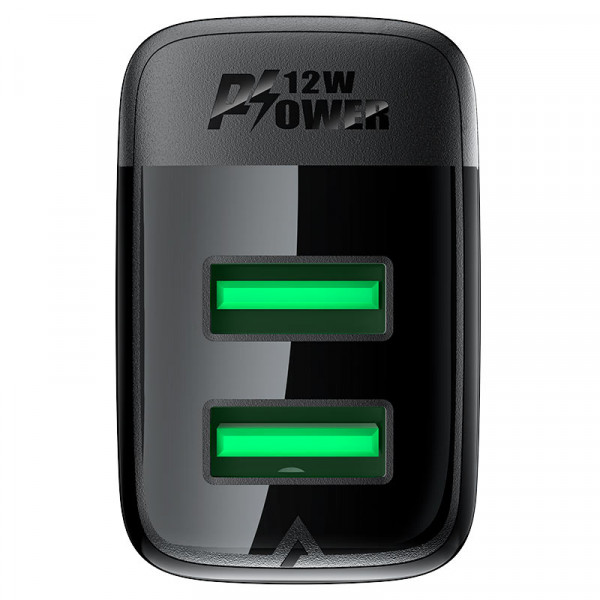 Мережевий зарядний пристрій ACEFAST A86 12W (USB-A+USB-A) dual port charger Black (6974316283270)