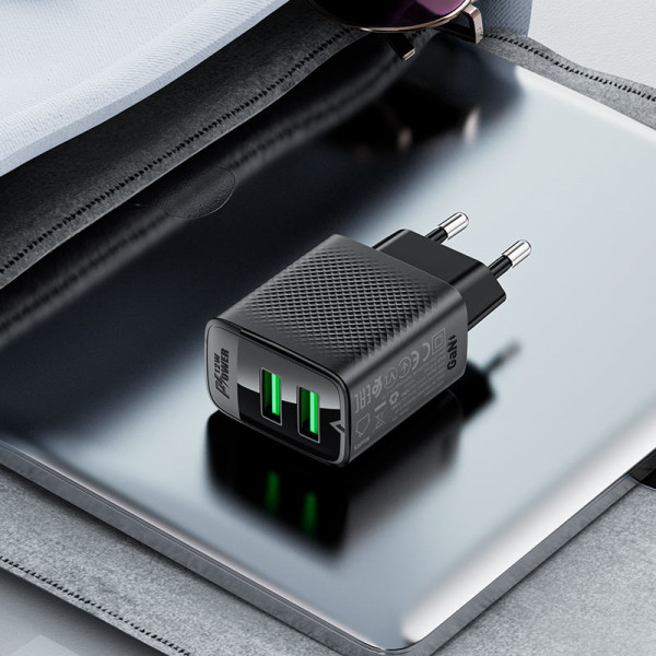 Мережевий зарядний пристрій ACEFAST A86 12W (USB-A+USB-A) dual port charger Black (6974316283270)