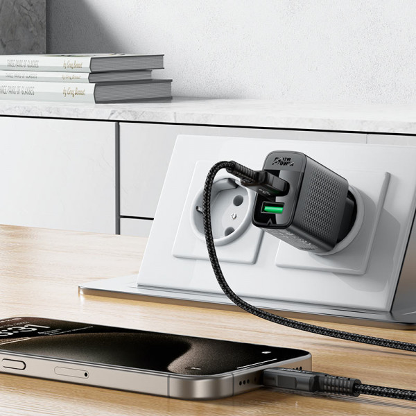 Мережевий зарядний пристрій ACEFAST A86 12W (USB-A+USB-A) dual port charger Black (6974316283270)