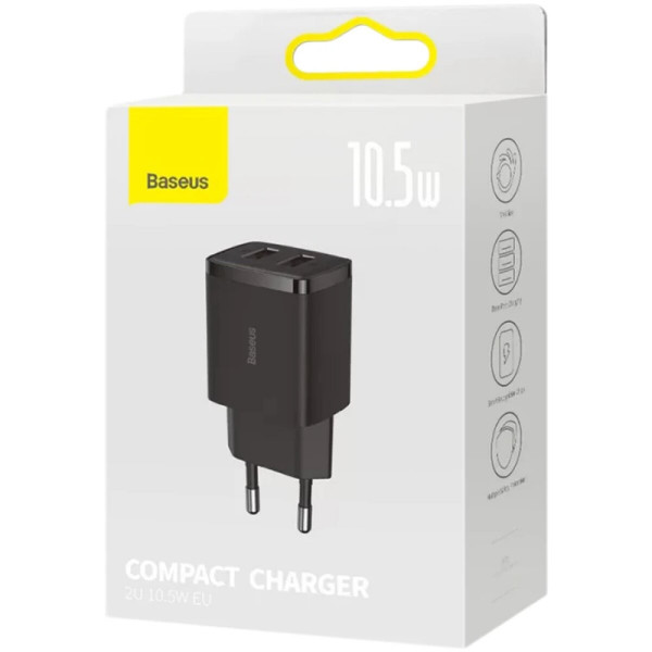 Мережевий зарядний пристрій Baseus Compact Charger 2U 10.5W EU Чорний