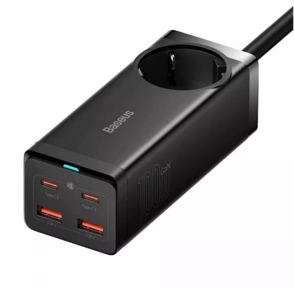 Мережевий зарядний пристрій Baseus GaN3 Pro Desktop Powerstrip AC+2U+2C 100W EU Чорний (With Mini Білий Cable Type-C to Type-C 100W(20V/5A) 1m Чорний）