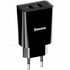 Мережевий зарядний пристрій Baseus Speed Mini Dual U Charger 10.5W ( With Mini Білий Cable IP) Чорний