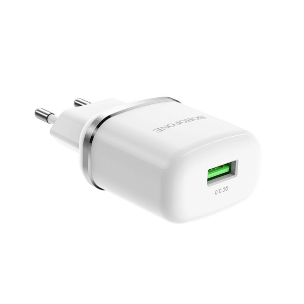 Мережевий зарядний пристрій BOROFONE BA36A High speed single port QC3.0 charger set 18W Білий