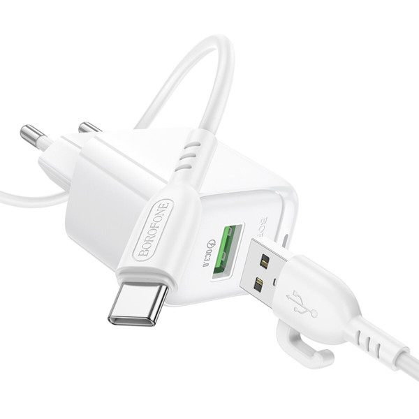 Мережевий зарядний пристрій BOROFONE BAS42A Potential single-port QC3.0 charger set(Type-C) 18W Білий