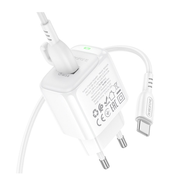 Мережевий зарядний пристрій BOROFONE BAS42A Potential single-port QC3.0 charger set(Type-C) 18W Білий