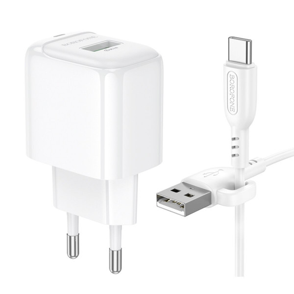 Мережевий зарядний пристрій BOROFONE BAS42A Potential single-port QC3.0 charger set(Type-C) 18W Білий