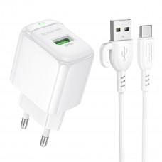 Мережевий зарядний пристрій BOROFONE BAS42A Potential single-port QC3.0 charger set(Type-C) 18W Білий