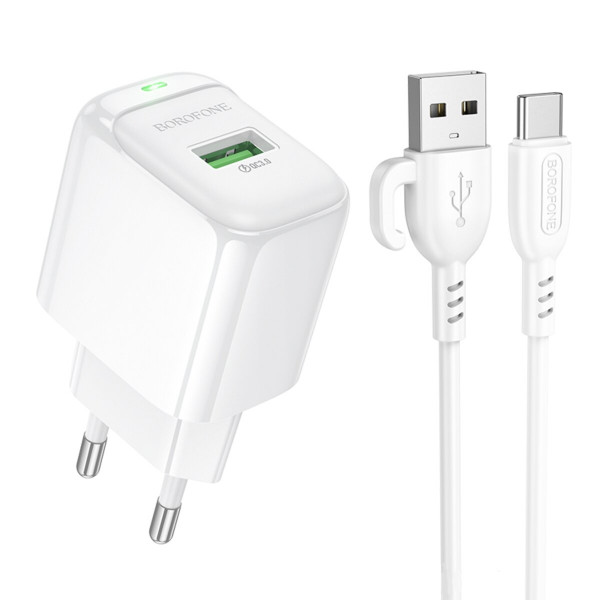Мережевий зарядний пристрій BOROFONE BAS42A Potential single-port QC3.0 charger set(Type-C) 18W Білий