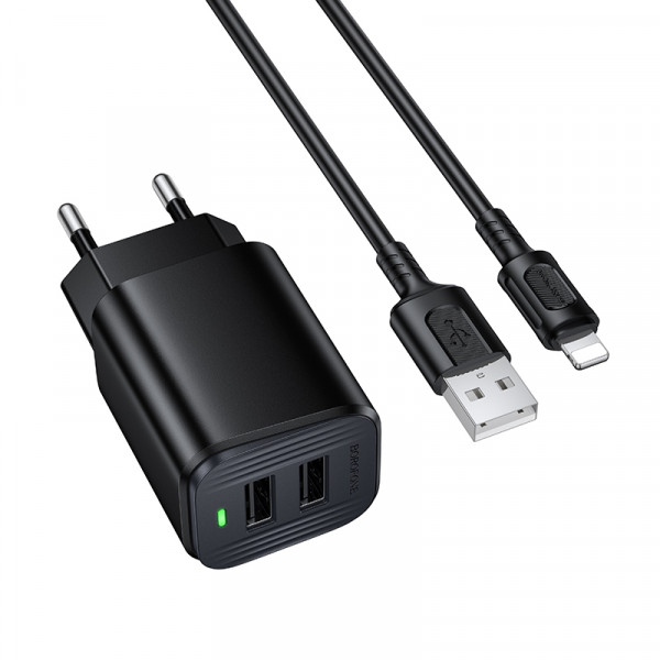 Мережевий зарядний пристрій BOROFONE BAS81A Star dual-port charger set (iP) (EU) Black (6941991126642)