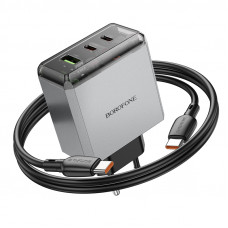 Мережевий зарядний пристрій BOROFONE BN22 Lena PD65W (2C1A) charger set (C to C(EU) Metal Gray