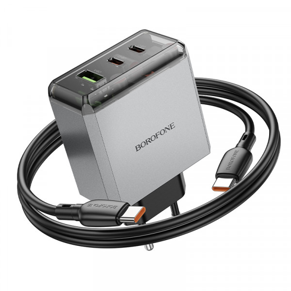 Мережевий зарядний пристрій BOROFONE BN22 Lena PD65W (2C1A) charger set (C to C(EU) Metal Gray