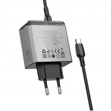 Мережевий зарядний пристрій BOROFONE BN22 Lena PD65W (2C1A) charger set (C to C(EU) Metal Gray